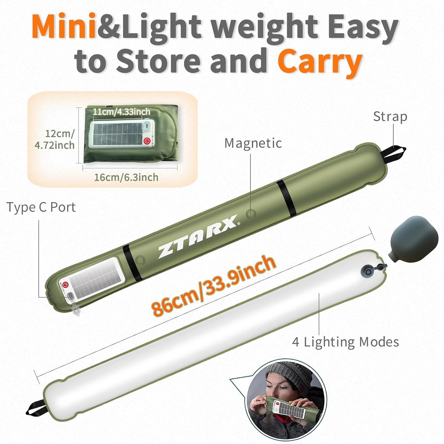 ZTARX™ Smart Inflatable Solar & USB Light – Waterproof & Power Bank